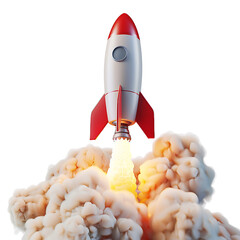 3d render rocket blasting off on isolated transparent background