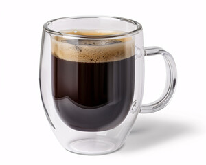 A n Americano  Coffee Varieties Elegantly Presented in Double-Walled Glass Against a Minimalist White Background