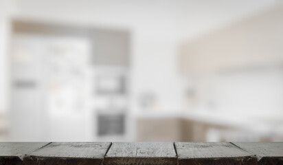wooden table,  blurred room