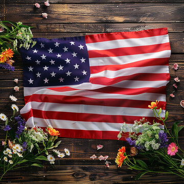 3d rendered photos of USA flag with national flowers made with generative AI