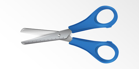 Purple scissors for school, office or workshop 3D icon. Tool for creative work or hobby 3D vector illustration on white - 790584706