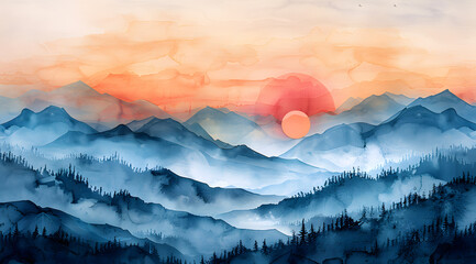 Artist's Playground: Watercolor Landscape with Outlines for Artistic Infusion and Engagement