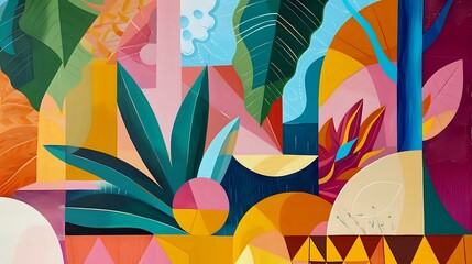 Fototapeta premium Relaxing Summer Illustration: Whimsical Cubist Paradise