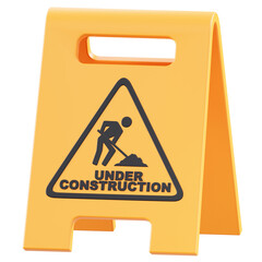 Yellow Under Construction Safety Sign 3d png