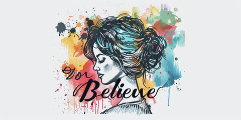 the text  Believe on t-shirt white background illustration