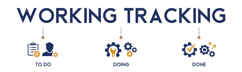 Working tracking banner website icons vector illustration concept of with an icons of to do, doing, done, effective tools, management, agile project, visualize work on white background