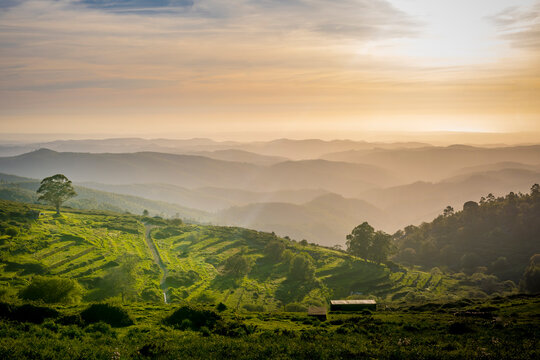 Sunset valley view of Serra de Monchique near mount Foia in the Algarve region in Portugal