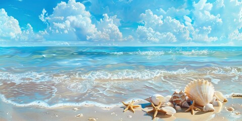 Obraz na płótnie Canvas a stunning sandy beach with blue skies and crystal-clear water,