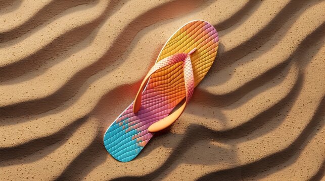 Vibrant 3D Rendered Flip-Flop Icon on Textured Sandy Beach Background