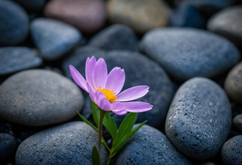 Obraz na płótnie Canvas Closeup photo of flower between the stones