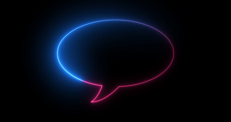 Colorful simple neon sign chat bubble typing icon in black. Message typing cloud speech dialogue neon frame. Speech balloon cartoon-style light chat icon sign high-quality stock illustration.