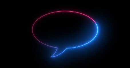 Colorful simple neon sign chat bubble typing icon in black. Message typing cloud speech dialogue neon frame. Speech balloon cartoon-style light chat icon sign high-quality stock illustration.