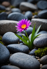 Fototapeta na wymiar Closeup photo of flower between the stones