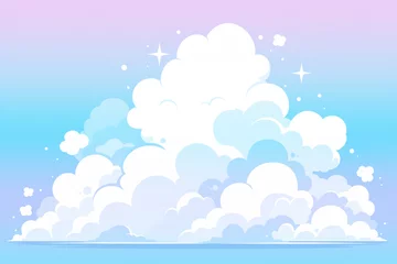 Gordijnen コミックアート風ふわふわの白い雲のポップな背景 © Nagi Mashima