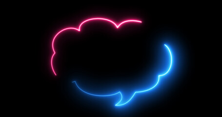 Neon message cloud-shaped text box in black. Chatting speech bubble round-shaped message icon. Flickering retro-style SMS icon mail social media mobile set high-quality stock illustration.