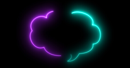 Neon message cloud-shaped text box in black. Chatting speech bubble round-shaped message icon. Flickering retro-style SMS icon mail social media mobile set high-quality stock illustration.