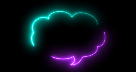 Neon message cloud-shaped text box in black. Chatting speech bubble round-shaped message icon. Flickering retro-style SMS icon mail social media mobile set high-quality stock illustration.