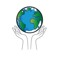 happy earth day environment two hands holding our earth eco-friendly poster