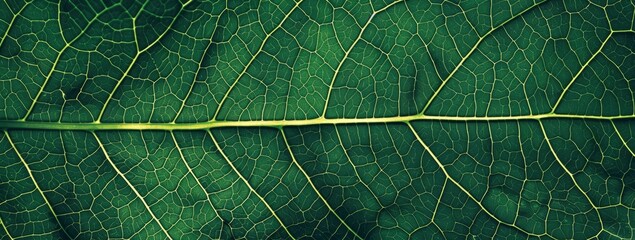 detail of a green leaf's veins up close