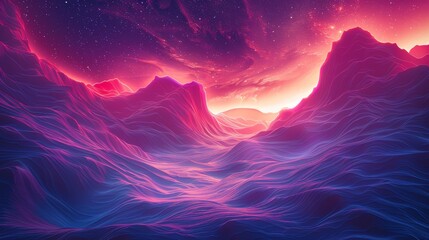 Stunning neon-lit canyon landscape in a futuristic style with glowing river