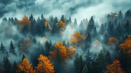 Morning fog over the forest