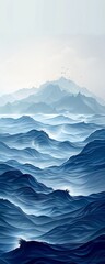 Ocean , Deep blue ocean waves on a light blue canvas