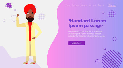 Angry Arabian businessman arguing about something. Man in turban and traditional clothes. Flat vector illustration. Wealth, quarrel, culture concept web design, banner or landing page
