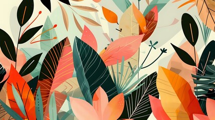 Art Deco Inspired Floral Illustration with Abstract Forms