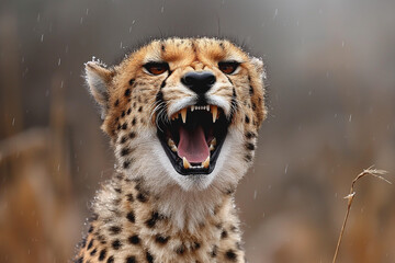 cheetah roars in serengeti - obrazy, fototapety, plakaty