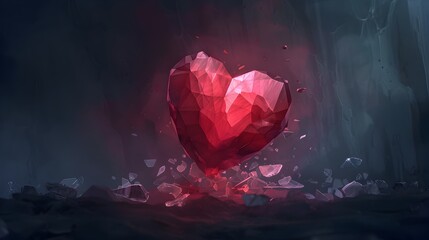 Crystalline Heart of Burning Passion Glowing Polygonal of Love s Fierce Intensity