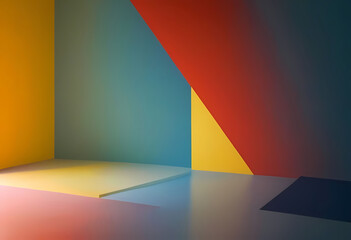 Gezeichneter dreidimensionaler Raum aus verschiedenfarbigen geometrisch angeortneten Farbflächen mit kleinen Farbnuancen