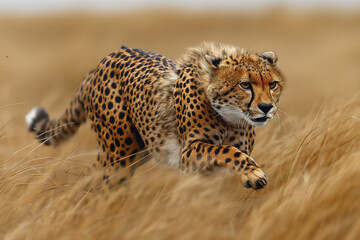 Cheetah stalking fro prey in savanna
