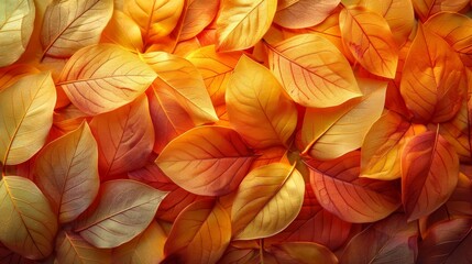   A large pile of orange and yellow leaves, topped with an identical smaller pile