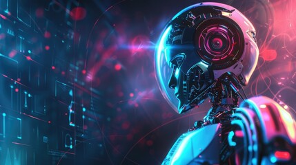 Image background of AI robot and time stock illustration 