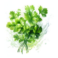 Coriander, fresh and green, isolated on a white background