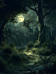 Ethereal Moonlight Illuminates Nocturnal Woodland Denizens in Stylized DD