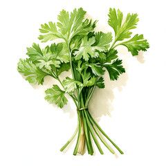 Coriander bunch isolated on white background.