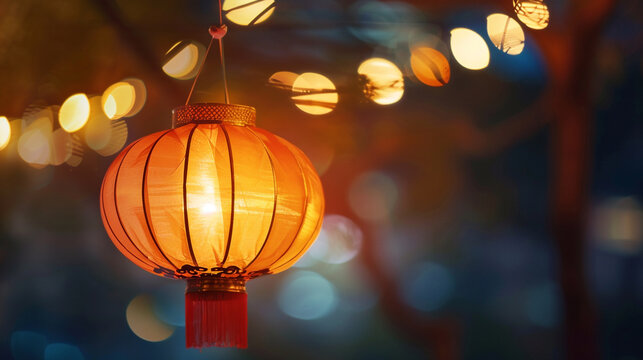 A serene Vesak lantern shining in the night, leaving ample space for your words to glow.