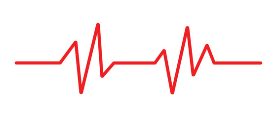 Heartbeat line. Heartbeat pulse vector line icon.  Emergency monitoring. Red glowing neon heart pulse. Heart beat. Electrocardiogram. Heartbeat line icon on white background.  Pulse Rate Monitor.


