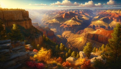 The South Rim of Grand Canyon on a crisp autumn morning - obrazy, fototapety, plakaty