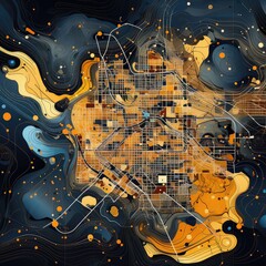 abstract city map with yellow and black colors