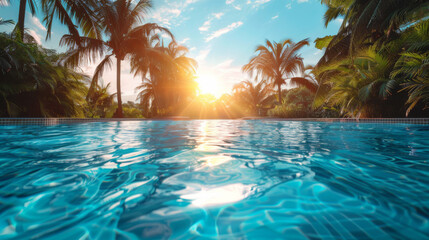 Fototapeta na wymiar Hotel luxury outdoor swimming pool. Paradise. Tourism. Travel. Relaxation. Calmness. Vacation.