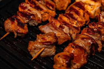 Closeup of meat prepared on electric grill
