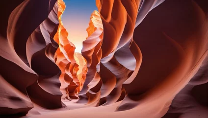Foto op Plexiglas anti-reflex Abstract desert landscape reminiscent of Antelope Canyon with sunset colors. © xKas