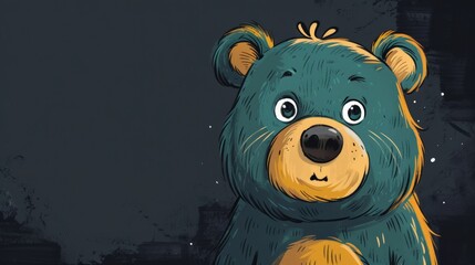 Colorful cartoon illustration of an anthropomorphic bear under a starry night sky - obrazy, fototapety, plakaty