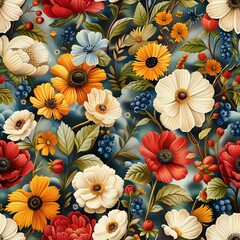 Fototapeta na wymiar Elegant Botanical Tapestry with Vibrant Flora