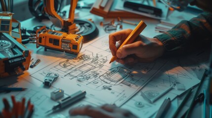 engineer drawing a blueprint