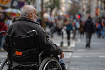 A senior man navigating a crowded city street