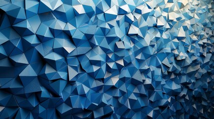   A tight shot of a mosaic wall, adorned with varying blue and white geometric forms
