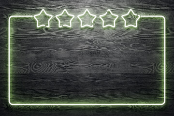 Shiny black wood banner with glowing retro stars and mock up place. Party and event concept. 3D...